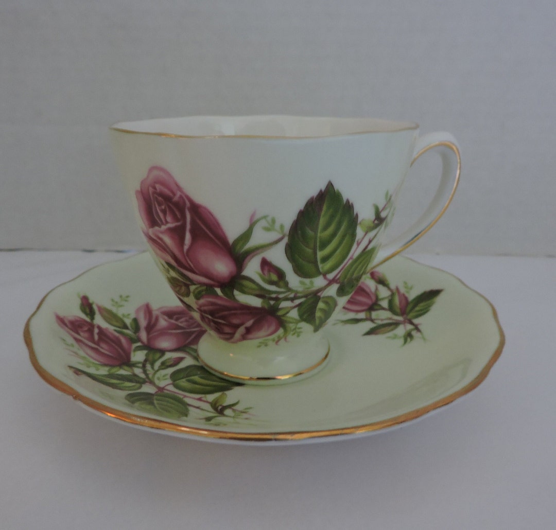 Colclough Large Pink Roses Floral Footed Cup & Saucer Bone China Gold ...