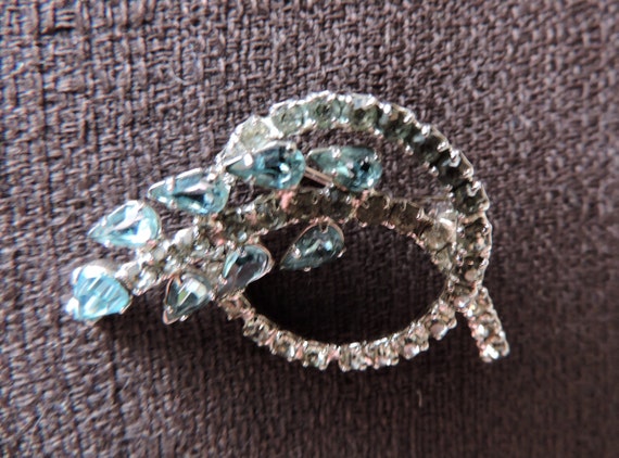 Sterling Silver w/ Crystal Brooch Turquoise Blue … - image 5