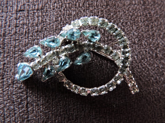 Sterling Silver w/ Crystal Brooch Turquoise Blue … - image 1