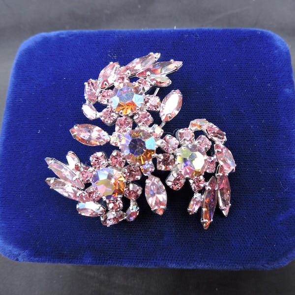Pink Pinwheel Sherman Broach Swarovski Crystal 2" Vintage Brooch Canadian Collectable Gustave Sherman