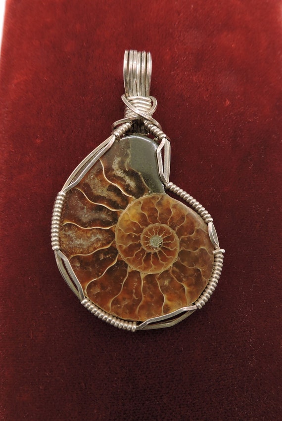 Ammonite Fossil Silver Wrapped Pendant Vintage Spi