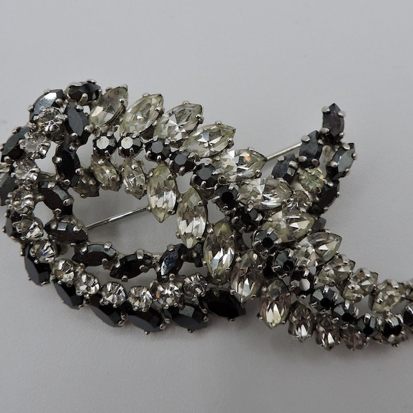 Sherman Brooch Swarovski Clear & Charcoal Colored Marquise Crystal Broach Collector Vintage Brooch Canadiana Gustave Sherman