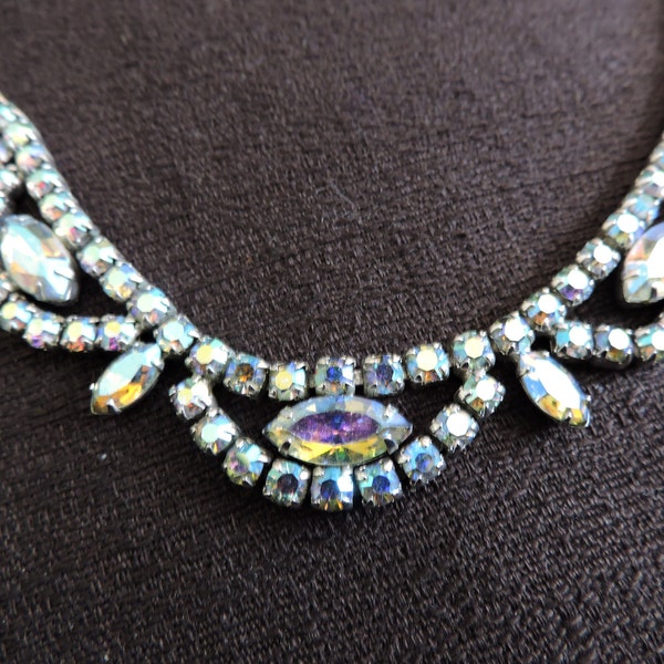 Sherman Necklace Aurora Borealis Sherman Swarovski 16 1/4 Colored Crystal Vintage Jewelry 3/4 Inch Drops Spectacular Collectable Crystals