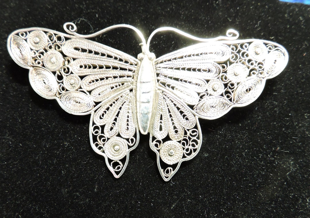 Butterfly Sterling Filagree Brooch Jewelry Large Silver 950 Hallmarked ...