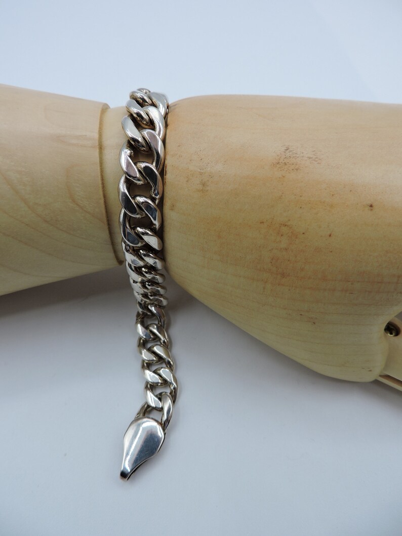 Large Link Sterling Silver Bracelet Unisex Jewelry 925 Gourmette Cuban Link Secure Clasp 8 Length by 38 Weighs 32 Grams