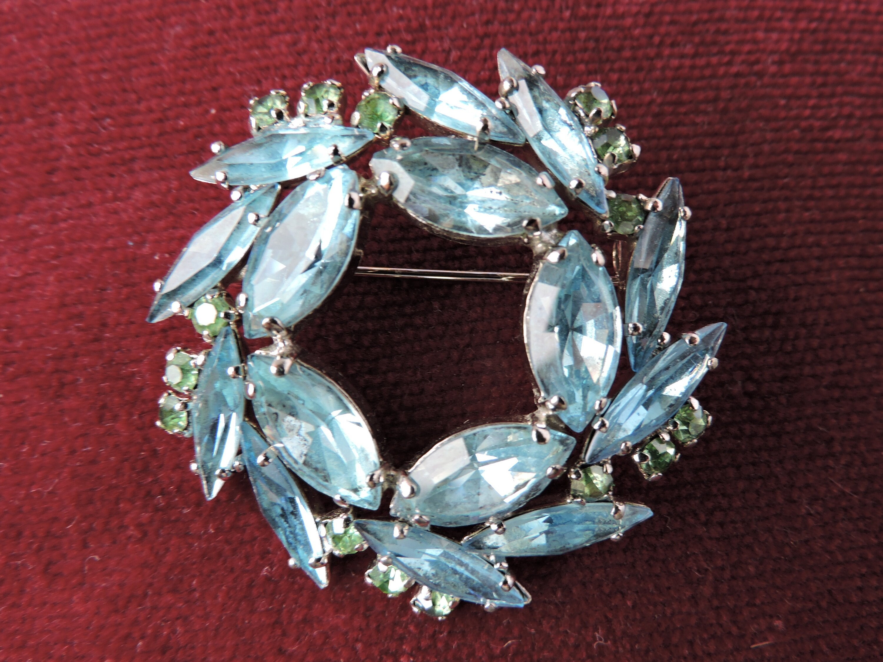 Rhinestone Brooch Vintage Blue and Green Crystal Collectible
