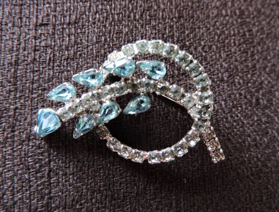 Sterling Silver w/ Crystal Brooch Turquoise Blue … - image 4