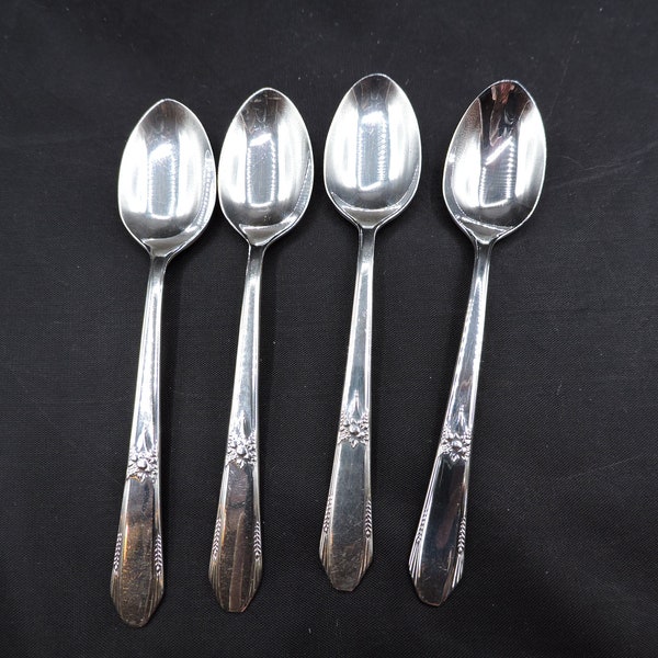 Sterling Silver Laurier Northumbia 5 O'Clock Set of 4 Teaspoons Floral Bouquet Vintage 1950's Set of 4 Spoons