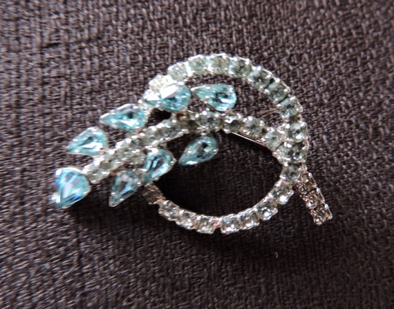 Sterling Silver w/ Crystal Brooch Turquoise Blue … - image 3
