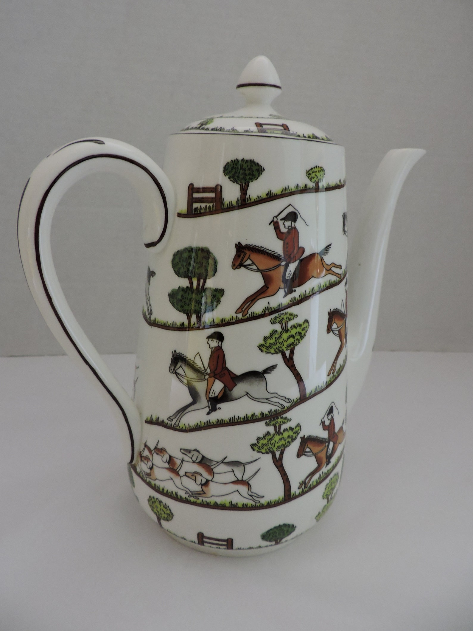 Coalport Hunting Scene Tall Coffee Pot & Lid Horses Dogs Chasing Around ...
