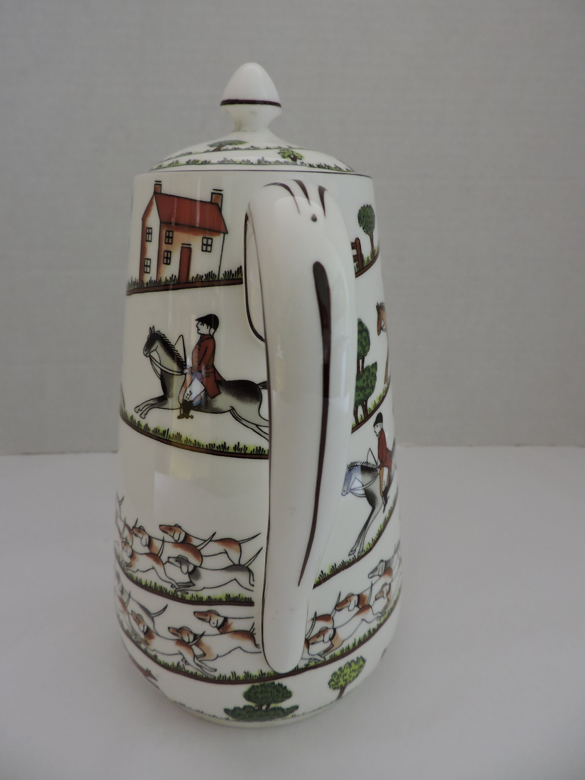 Coalport Hunting Scene Tall Coffee Pot & Lid Horses Dogs Chasing Around ...