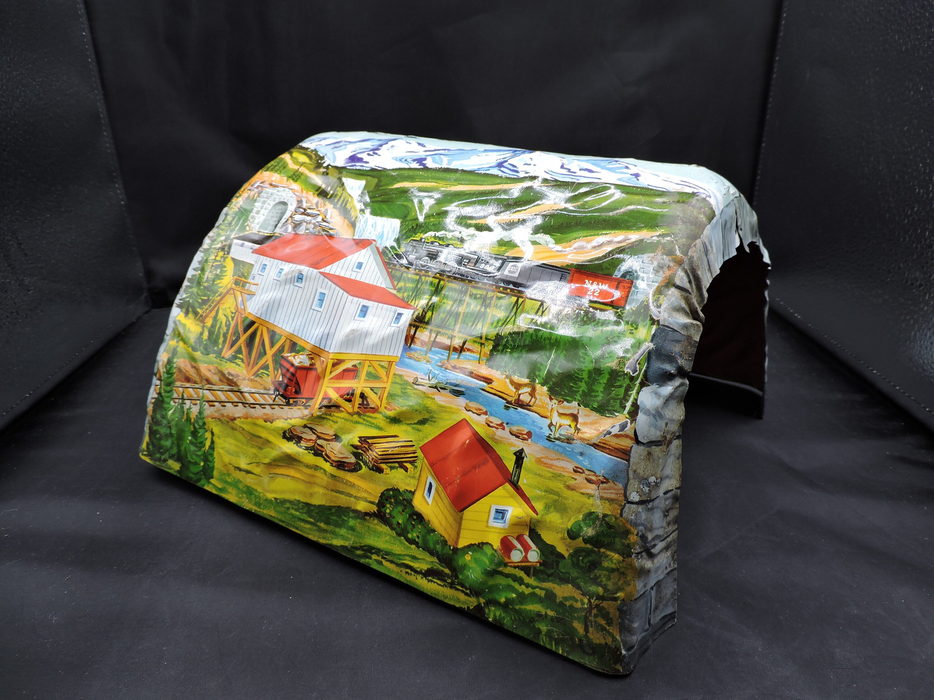 Vintage Mar Toy Train Model Railroad Tunnel Metal Tin Scenic Mountains