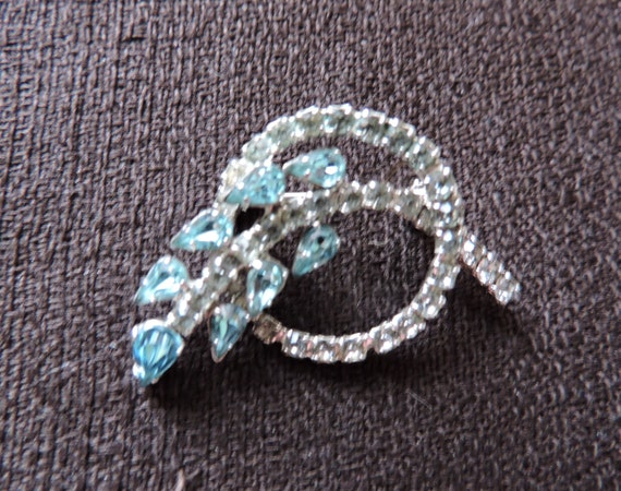 Sterling Silver w/ Crystal Brooch Turquoise Blue … - image 2