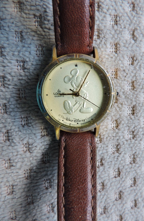Mickey Mouse the Walt Disney Company Collectible Ladies LORUS Wristwatch Gold Colored Brown Leather Strap Unisex Singapore Made Movement Etsy