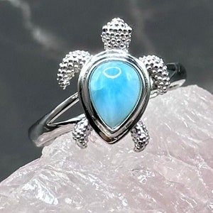 Larimar Sea Turtle Sterling Silver Ring