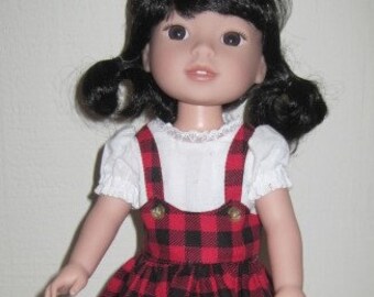 14.5" Doll Mini Buffalo Plaid Jumper & White Blouse Dress