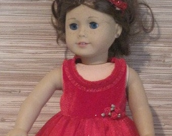 18" Doll Special Occasion Outfit in Red Velveteen and Red Glitter Tulle