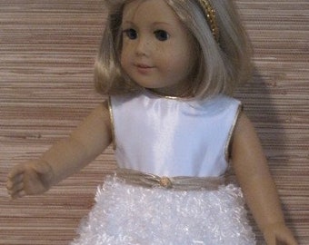 18" Special Occasion Outfit: White Satin Bodice with Curly Fleece Skirt