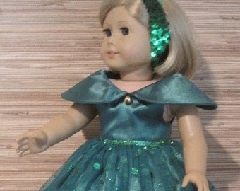 18" Special Occasion Outfit: Green Satin & Glitter Dot Net