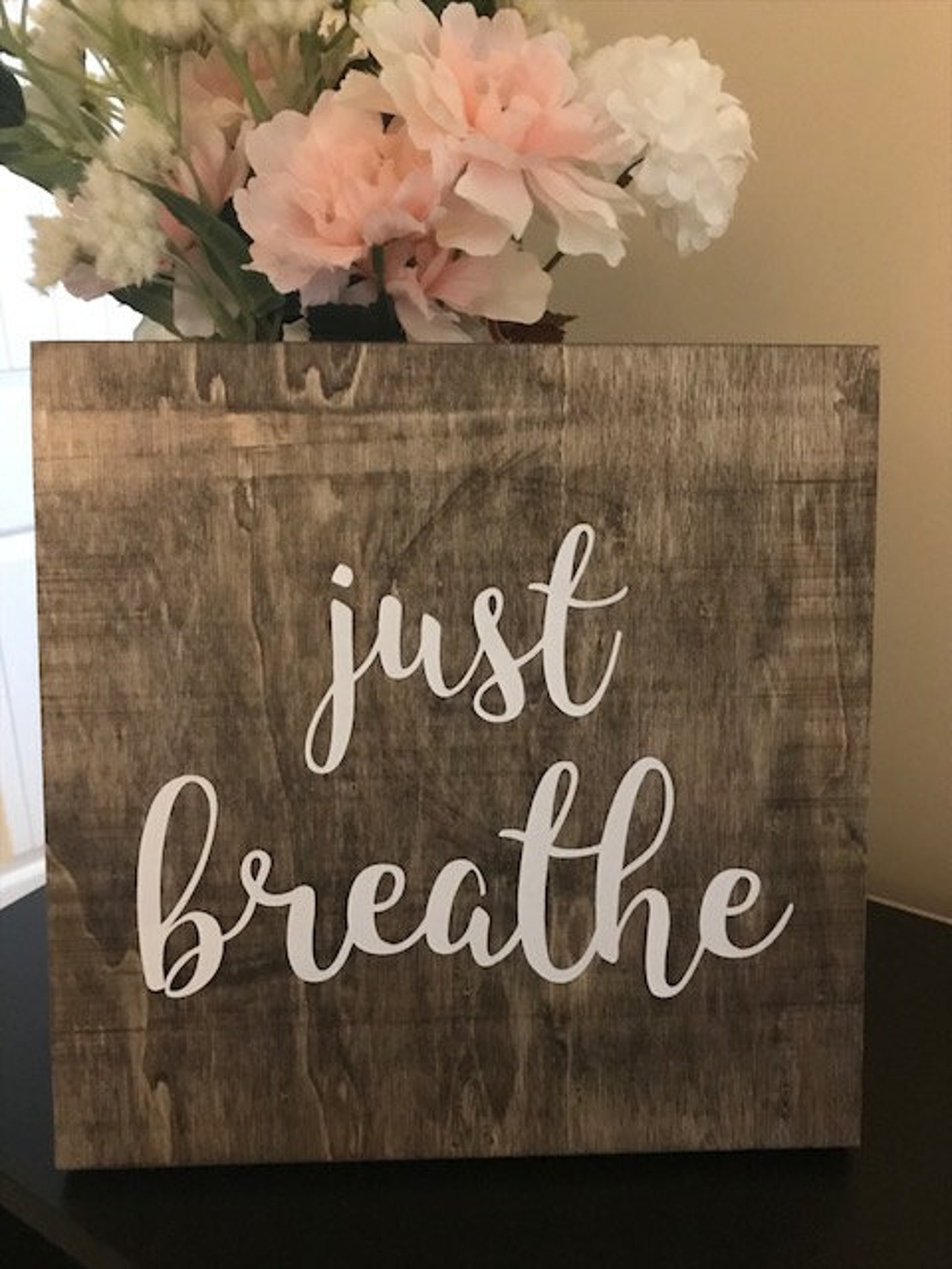 Just Breathe Rustic Wall Sign Inspirational Decor Mental Etsy