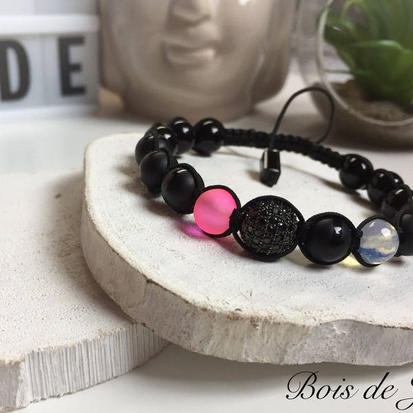 Bracelet Shamballa noir et rose référence BJ-186