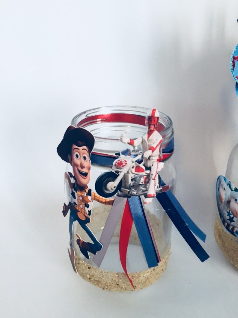 Toy Story 4 Decorated Mason Jars for birthday party Woody Bo Etsy