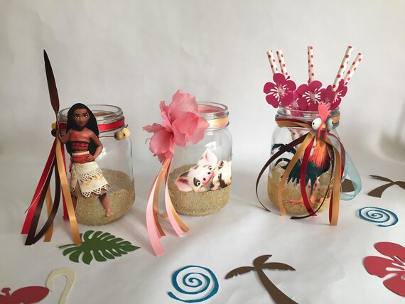 Moana Decorated Mason Jar Centerpiece Moana 3 Jar Set Moana Etsy