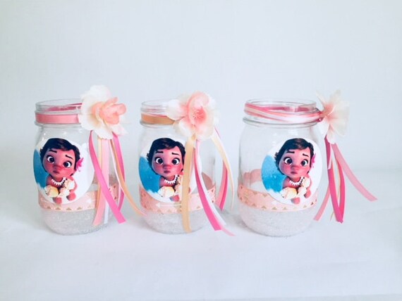 Baby Moana Decorated Mason Jars Pink Moana Decorations Baby Etsy