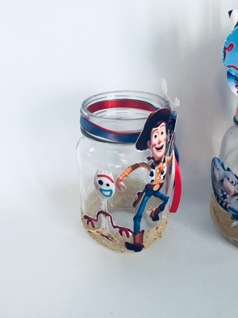 Toy Story 4 Decorated Mason Jars for birthday party Woody Bo Etsy