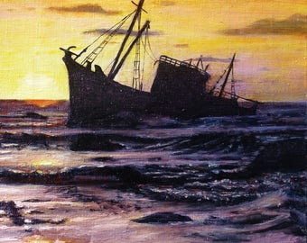 Print of a sunset over the Sea oil