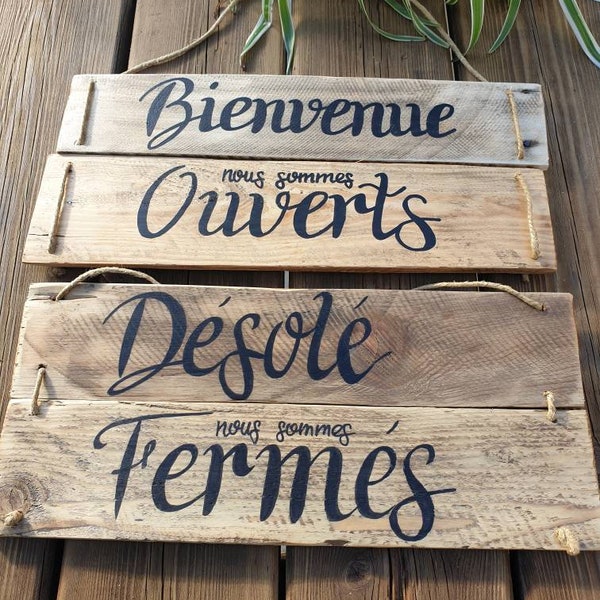 Pancarte ouvert fermé /bienvenue/pancarte bois/magasin/décoration/panneau bienvenue/professionnel