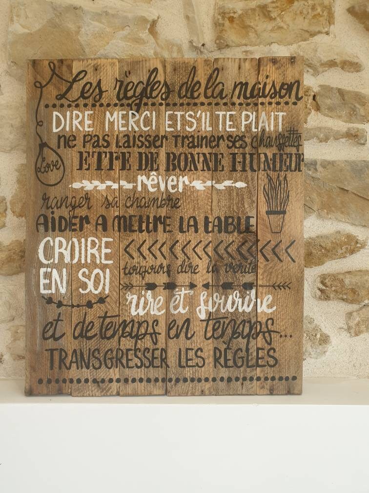 Tableau Les Règles de La Maison/Bois/Cadeau/Décoration