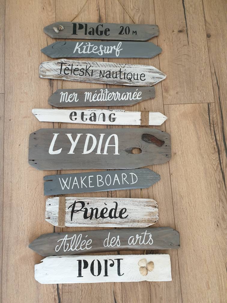 Tableau Personnalisable Bois/Panneaux Fléchés/Idée Cadeau/10/8 ou 6 Planches/Esprit Bois Flotté/Flèc