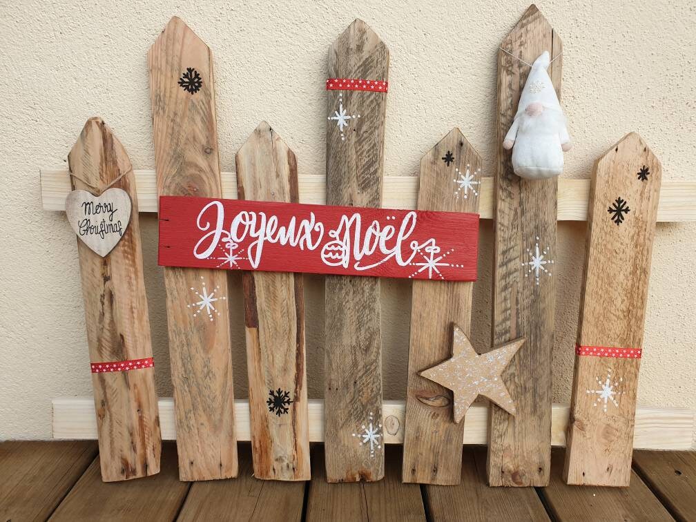 Barrière Bois/Tableau Noël/ Décoration Fête/Maison/Panneau Directionnel/Décoration Noël