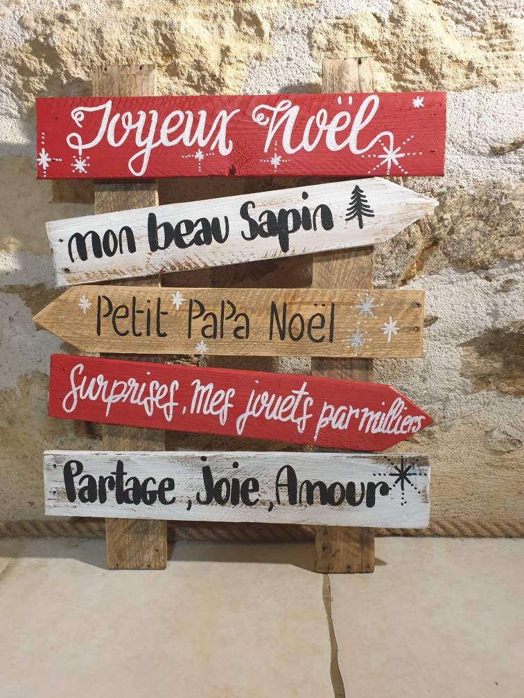 Tableau Noël/Décoration Fête/Maison/Panneau Directionnel/Flèche Noël/Flèche Bois/Personnalisé/Fête N