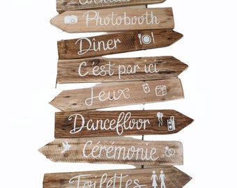 Lot planches personnalisées/ tableau/flèche bois/panneaux mariage/cérémonie/flèche mariage/cadeau mariage/décoration murale/jardin