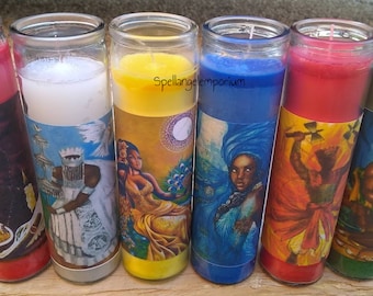 Set of Six 5 day Orisha Candles Elegua, Obatala, Ochun, Yemaya, Chango, Orula ~ Velas de Santo 5 dias