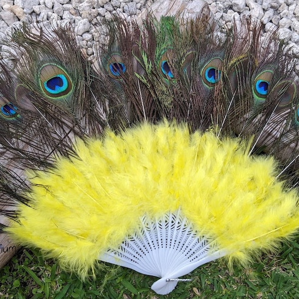 Ochun Peacock Feather Fan Blessed ~Abanico de Ochun con Plumas de Pavo Real ~Bendecido ~Santeria / Ifa / Yoruba~ Oshun