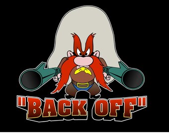 YOSEMITE SAM BACK OFF VINYL STICKERS CAR WINDOW 4x3.5 DECAL 2