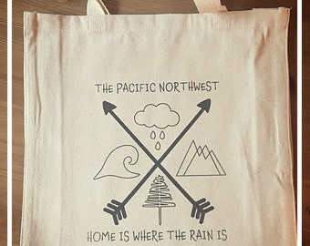 Reusable Shopping Bag - Pacific Northwest 14"X15"X4", Grocery Bag, Farmers Market Bag, Tote Bag, Heavy Canvas Totebag, Shopping Tote, Eco