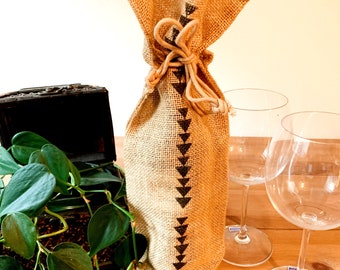 Rustic Wine Bag - Up and Down 15"X6", Wedding Gift Bag, Birthday Gift, Hostess Gift, Burlap Wine Bag, Wine Gift Bag, Rustic Wedding Gift Bag