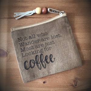 Mini Beutel - Kaffee 5,5 "X 4,5, rustikal, Geldbörse, Reisetasche, Brautjungfer Geschenk, Reißverschlusstasche, Geschenk eines Kaffeeliebhabers, Telefonhülle, Wanderer