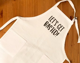 White Apron - Basted, Funny Apron, Adjustable Apron, Foodie Gift, Baker's Gift, Chef's Gift, Unique Gift, Kitchen Apron, Funny Gift