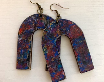 Wood Earrings, Abstract Art, Accessories, Nickel Free, One of a kind, Art Lover, Limited Edition, Lightweight, Wear Art, Large Earrings