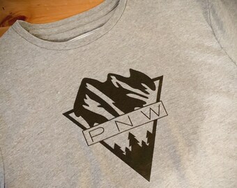 Men's Grey Graphic Tee - PNW, Dad Tee, Graphic Tee Shirt, Men's T-shirt, Men's Tee, PNW, Pacific Northwest, Mountains, Trees