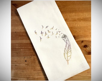 Toalha de cozinha - pássaros de penas, toalha de chá, 20"X30", decoração de casa, vinho, PNW, Noroeste do Pacífico, pano de prato, dia das mães, presentes para ela, culinária