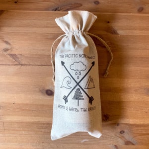 Wine Bag - Home is Where, 14&quot;X6&quot;, Birthday, Hostess Gift, Wine Lovers, Thank You, Funny, Gift Wrap, Wine Bag, Wine Bottle, Gift Bag, PNW