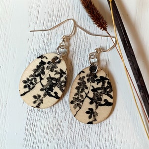 Small Wood Earrings, Ivy, Foliage, Accessories, Nickel Free, Bohemian, PNW, Pacific Northwest, Plants, Dangle Earrings, Hand painted