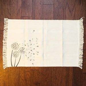 Salish Indoor Rug - Dandelion, 1&#39; 10&quot;X2&#39; 9&quot; Natural, Door Mat, Indoor, Cotton, Modern, Kitchen Rug, Bathroom Rug, Flowers, PNW, Hand-Painted