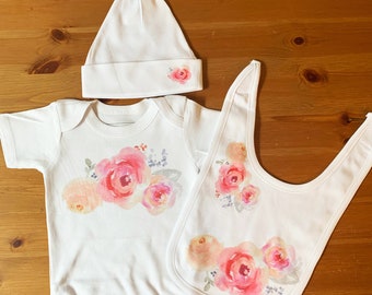Baby Gift Set - Watercolor, Baby Shower Gift, Baby Gift, Baby Bodysuit Gift Set, Newborn Gift Set, Infant Gift Set, Baby Girl Gift Set